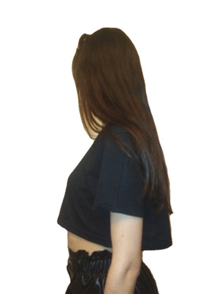 Harajuku Shirt Funny Y2k Crop Tops Black Femme Navel T-shirt Round Neck Short Loose Tee Shirt Summer