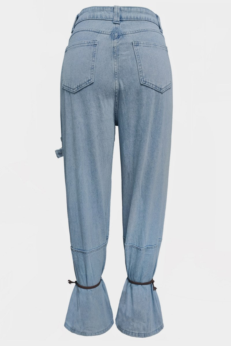 Color Pocket Belted Regular Denim Jeans (subject to the Actual Object )