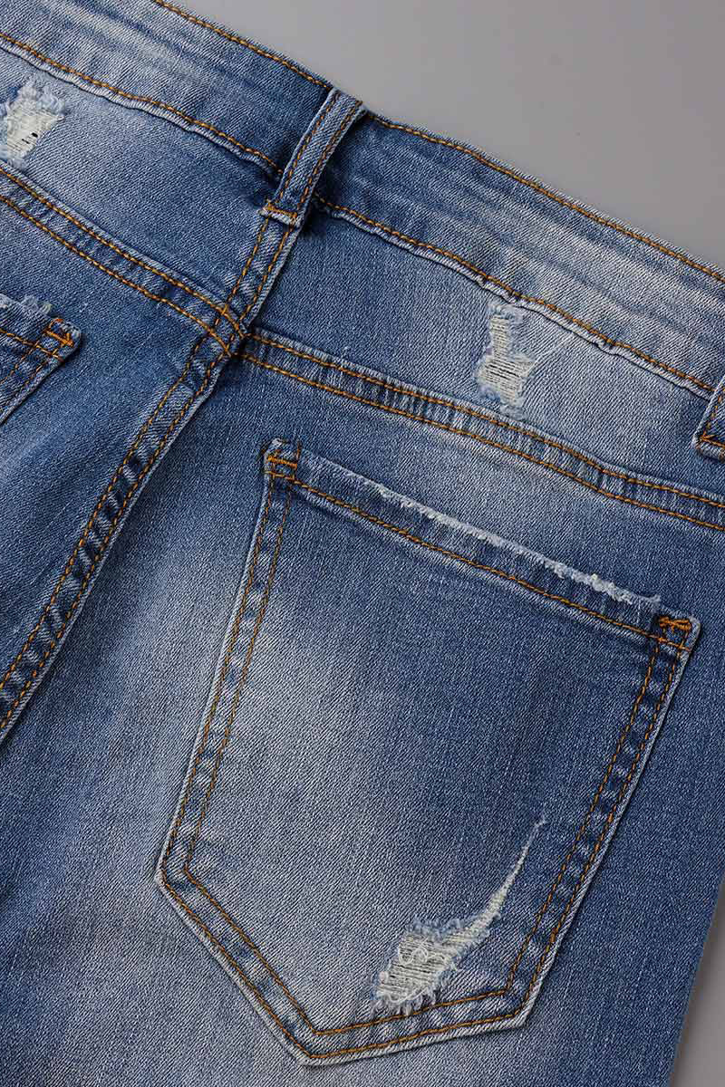 Street Patchwork Ripped Straight Denim Jeans(3 Colors)