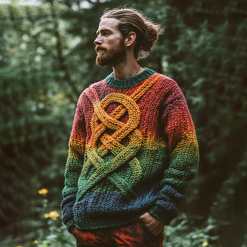 Men's Rainbow Irish Celtic Knotted Warmth Knit Jacquard Sweater artswardrobe