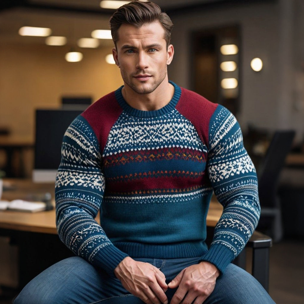 Comstylish Men's Warmth Jacquard Icelandic Art Cozy Knit Sweater