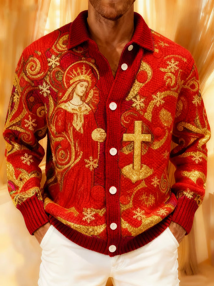 Comstylish Men's Retro Christmas Faith Print Knit Sweater