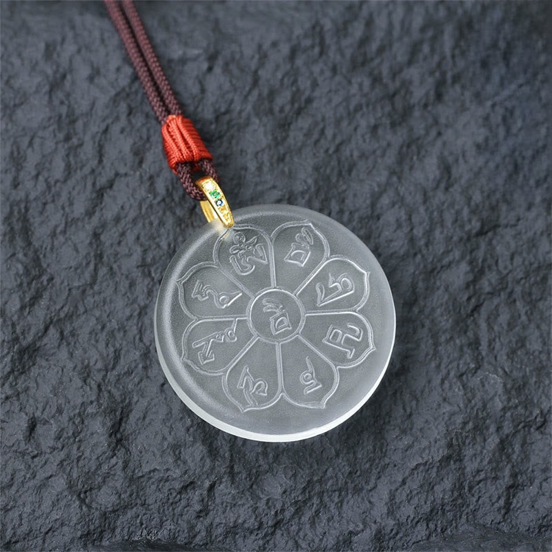 Buddha Stones Liuli Crystal Wealth God Mantra Abundance Eight-petal Shape Necklace Pendant
