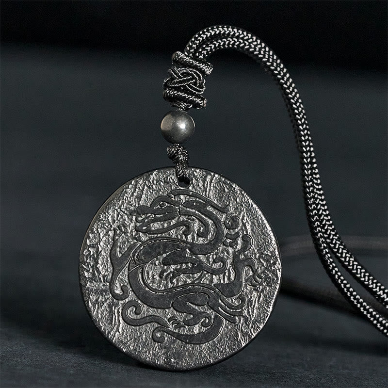 Buddha Stones Carved Dragon Pattern Authentic Shungite Stone Inner Strength Necklace Pendant