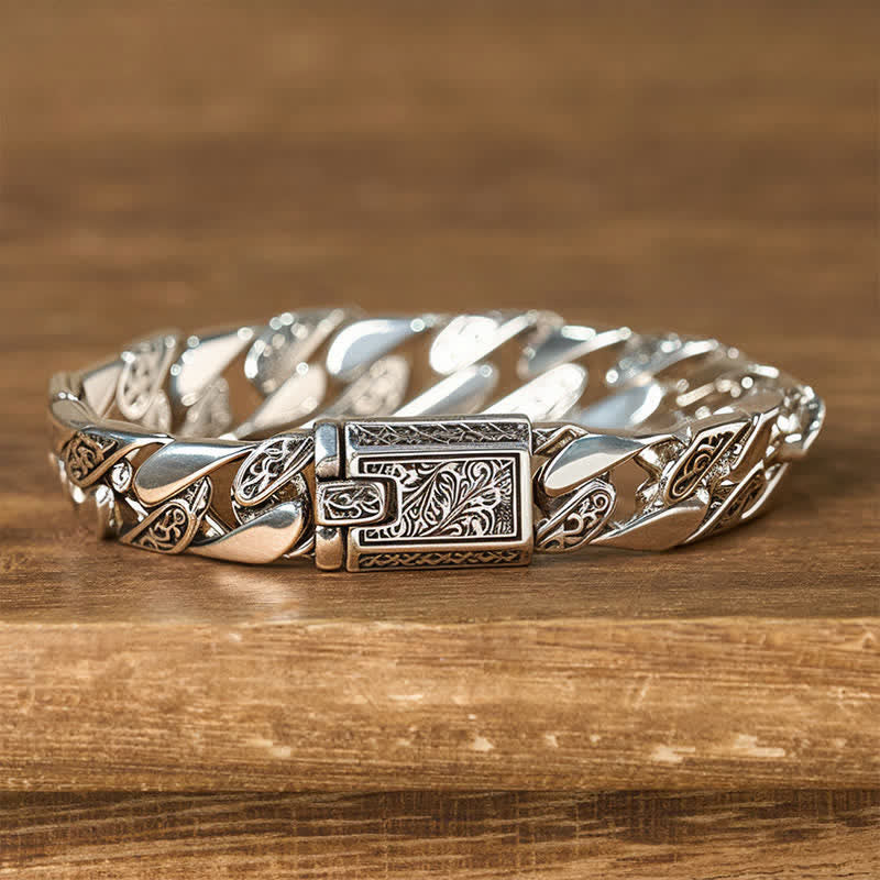 Buddha Stones Chain Copper Tang Dynasty Flower Design Braided Luck Cuban Bracelet