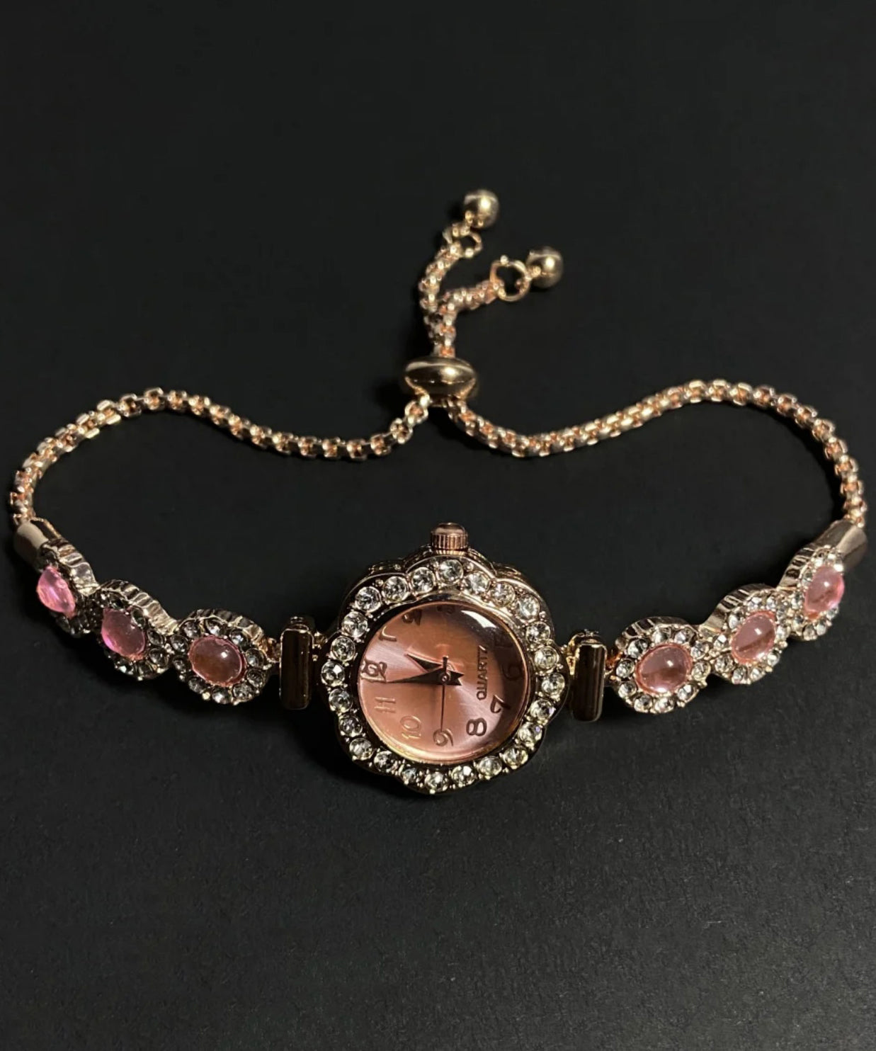 Fine Pink Alloy Inlaid Gem Stone Zircon Sapphire Crystal Watches