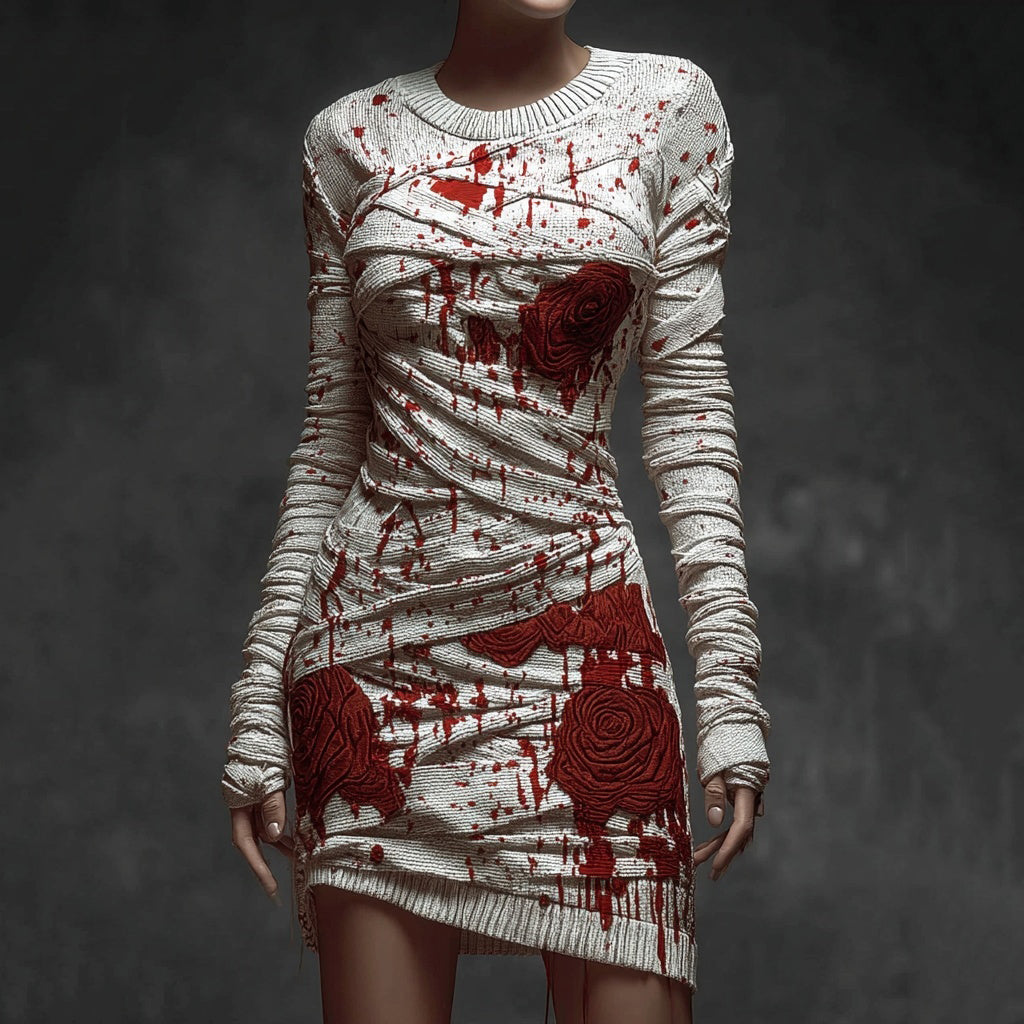 Vintage Bloody Bandages Roses Cozy Sweater Dress artswardrobe