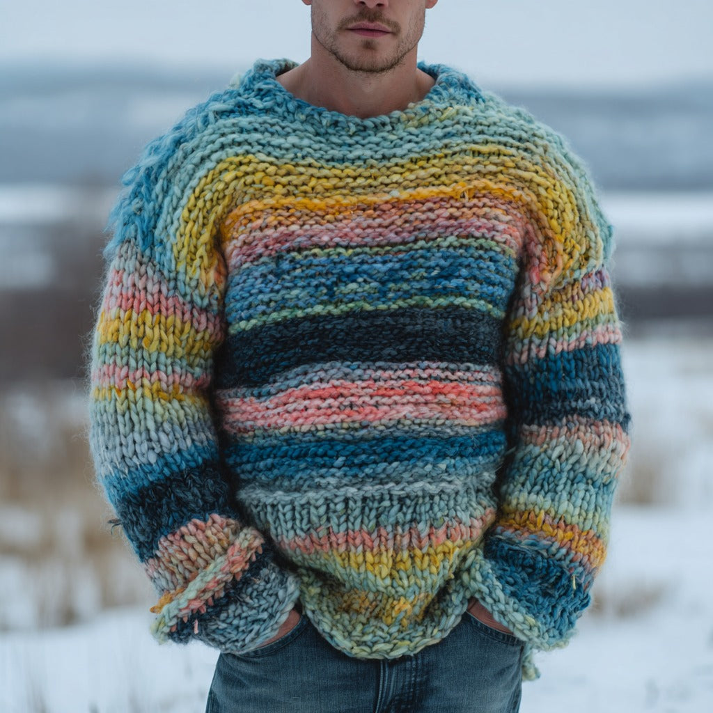 Men's Fair Isle Gradient Jacquard Warm Crew Neck Sweater artswardrobe