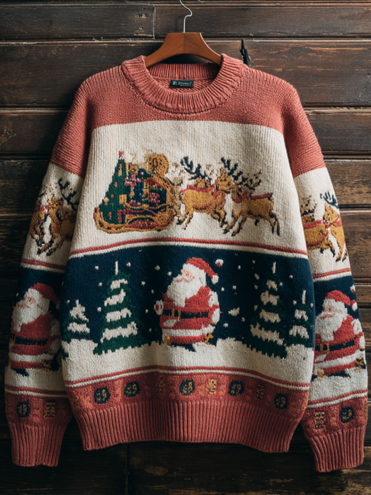 Men's Christmas Retro Round Neck Knit Sweater artswardrobe