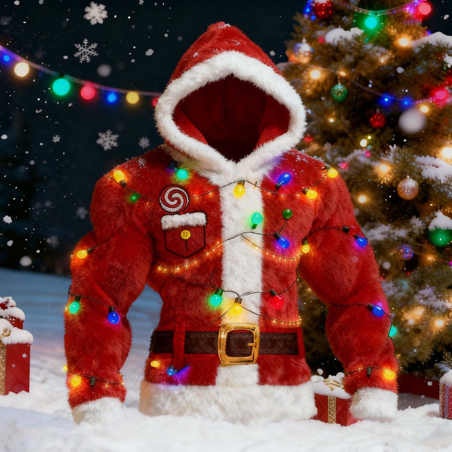 Comstylish Men's Santa Claus Light-up Pattern Cosplay Hooded Ugly Sweater