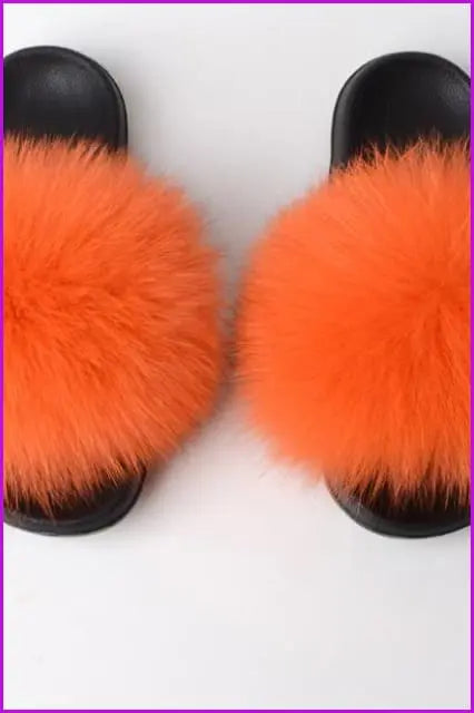 Orange Fox Full-pelt Fur Sliders Df003