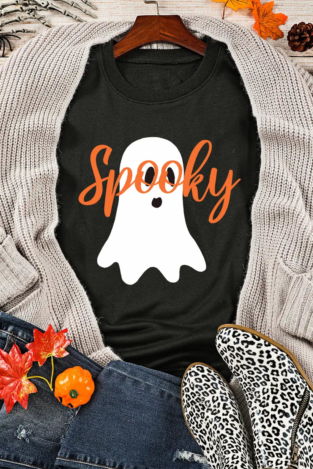 Spooky Ghost Print Crewneck Sweatshirt