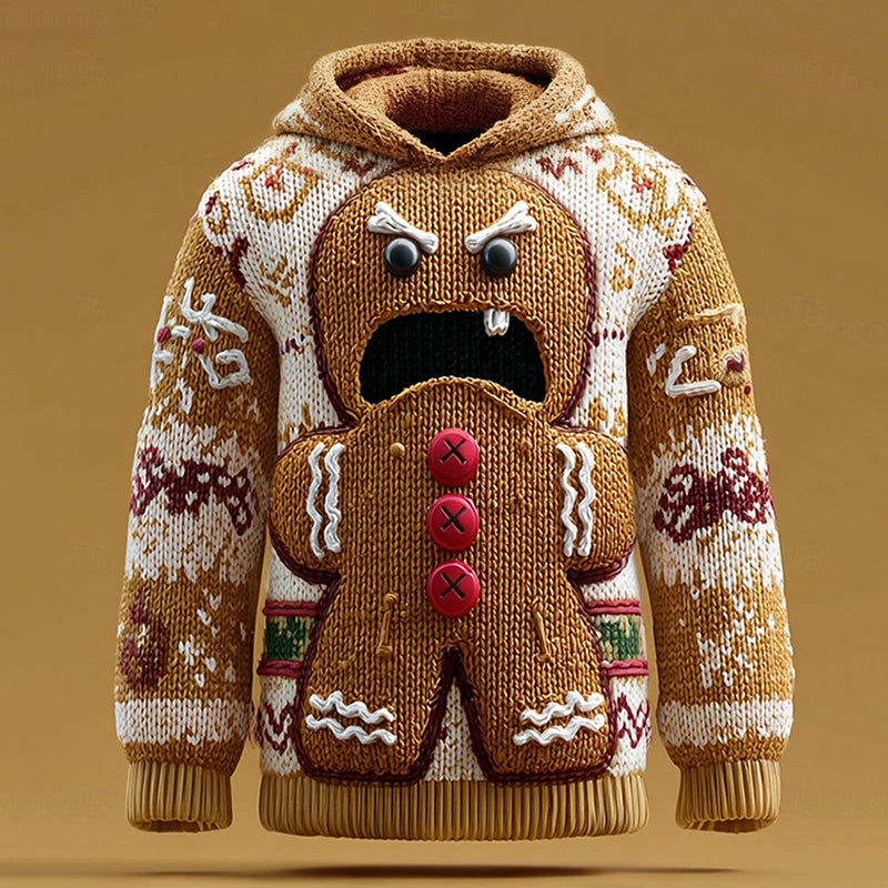 Comstylish Men's Angry Gingerbread Man Hooded Ugly Sweater