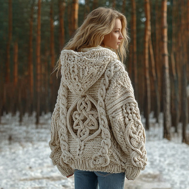 Women's Viking Pattern Cozy Knit Hoodie Sweater artswardrobe