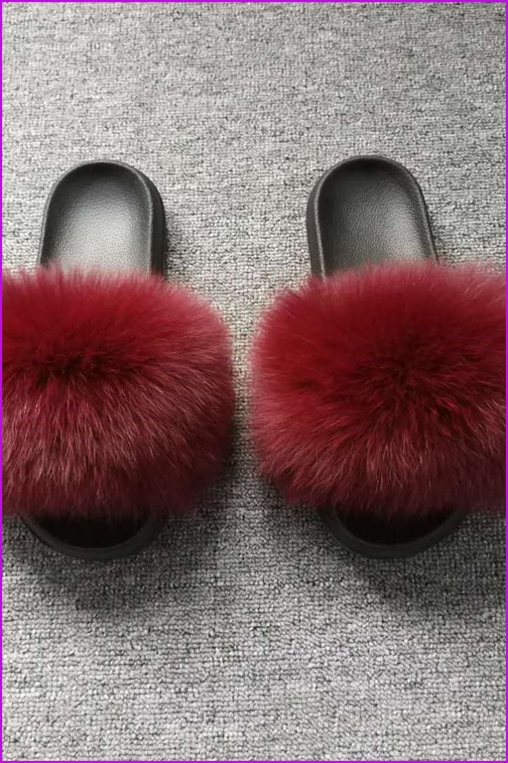 Wine Fox Full-pelt Fur Sliders Df003