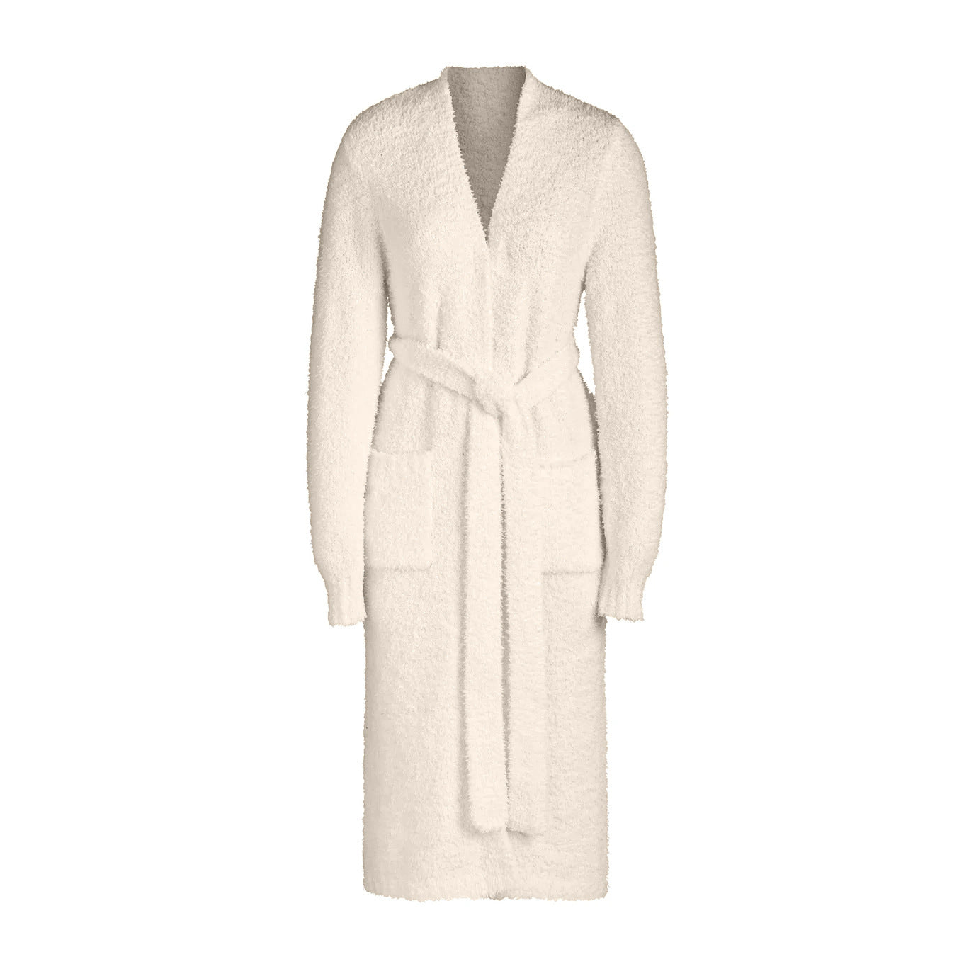 Fluffy Set Clothes Plush Lace-up Long Cardigan Belted Bathrobe Homewear Coat