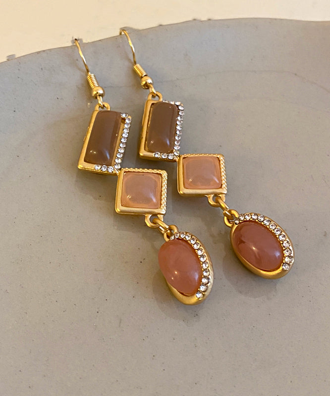 Gold Copper Alloy Zircon Tassel Pendant Necklace and Drop Earrings Two-piece Set