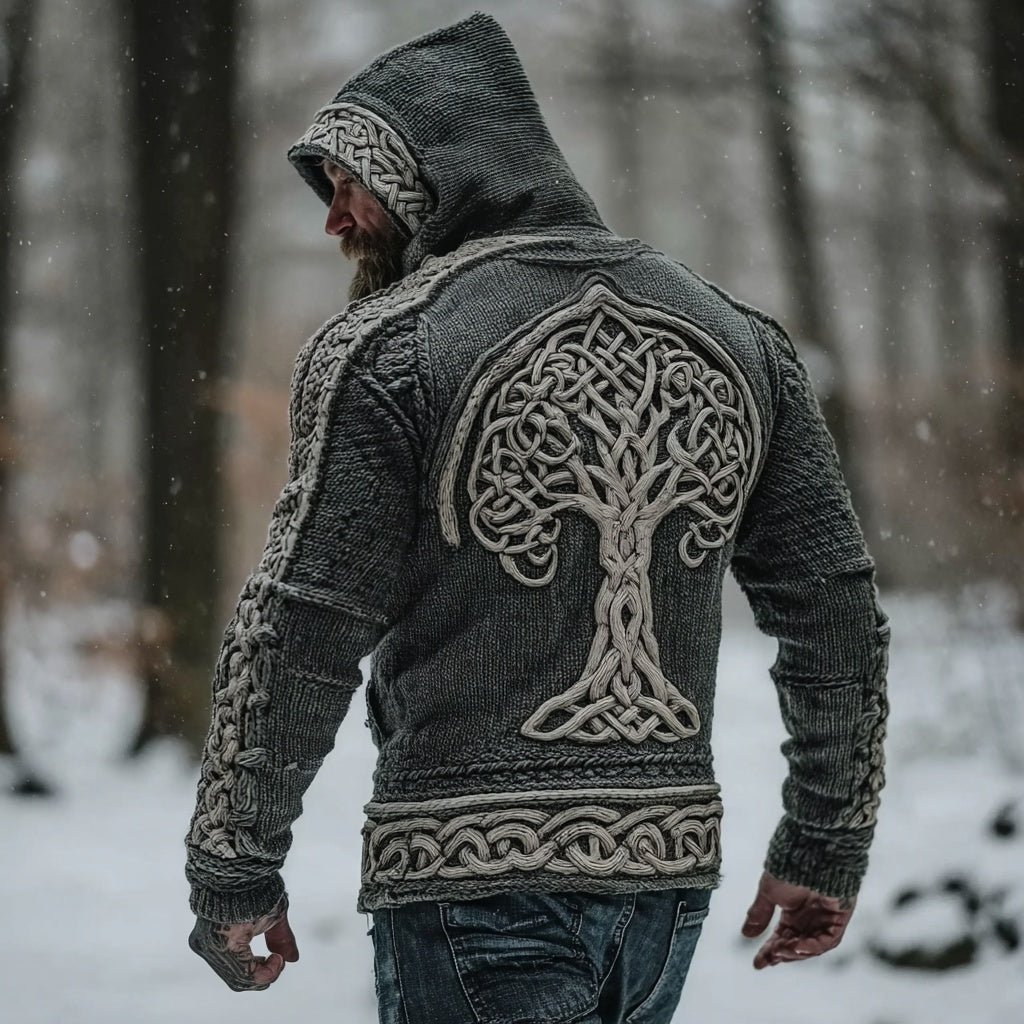 Men's Tree Of Life Viking Celtic Chunky Hooded Sweater artswardrobe