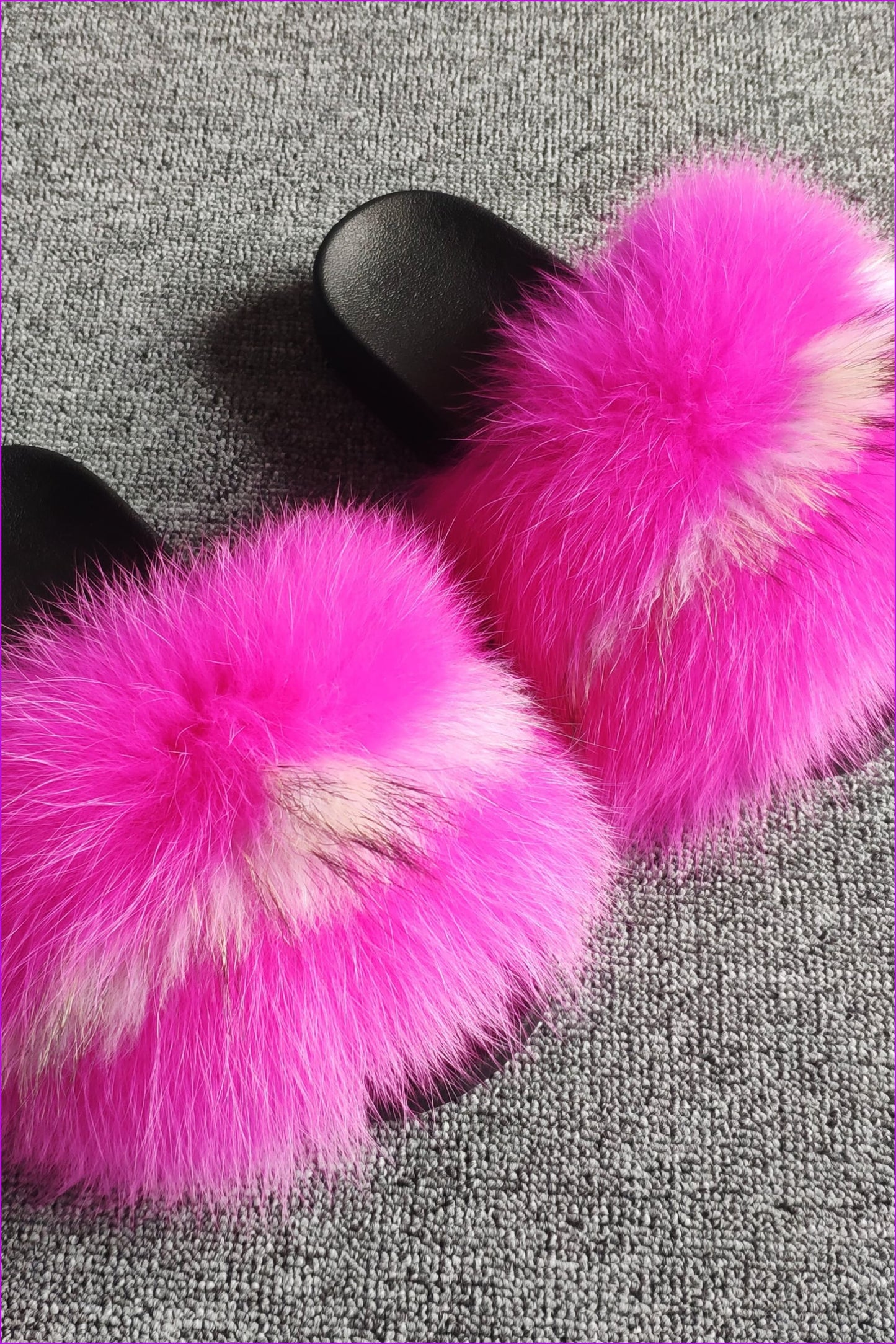 Super Pink White Pink Fox Full-pelt Fur Sliders F002