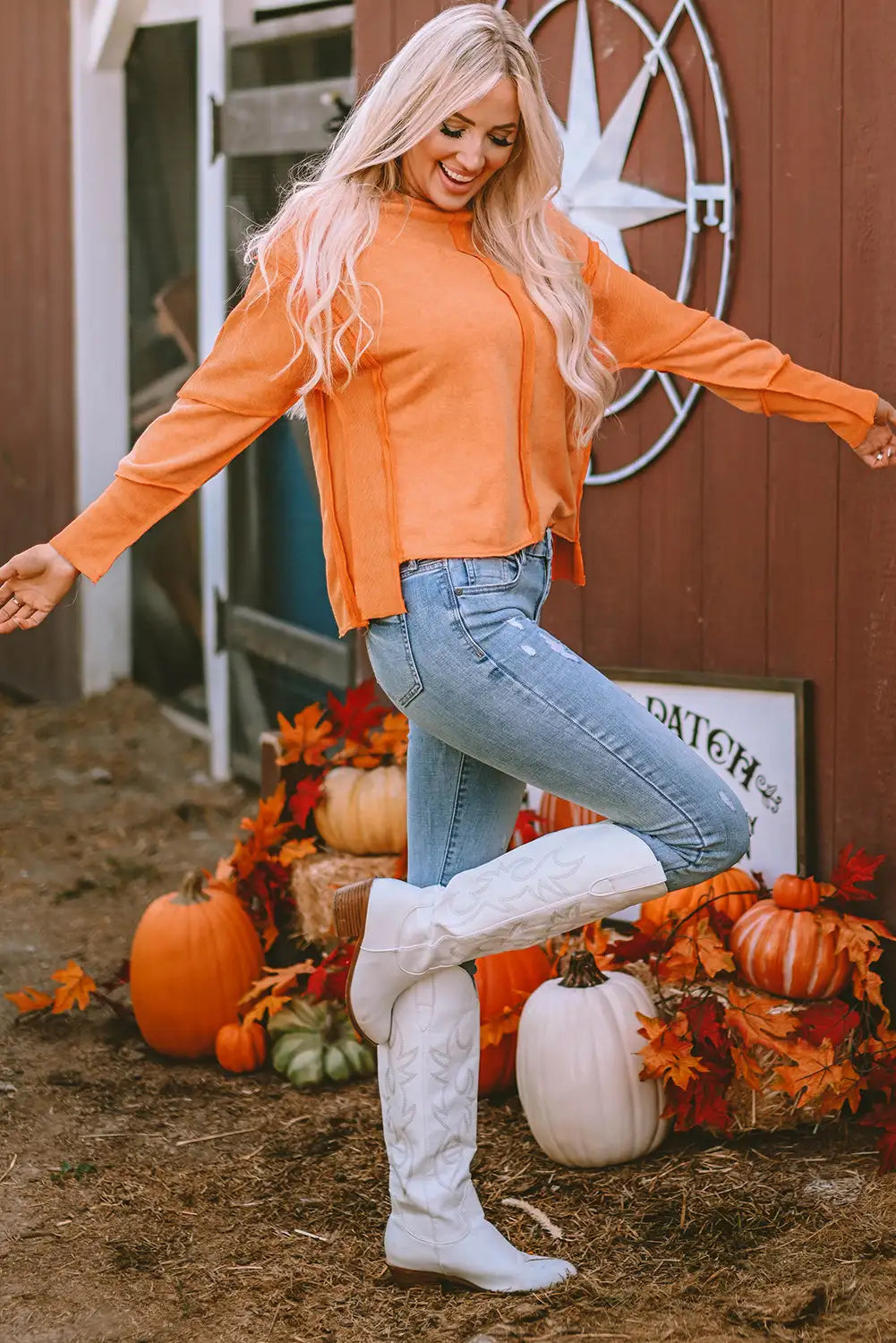 Cool Orange Pumpkin Patchwork Sweatshirt