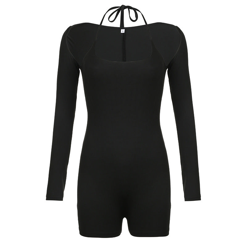 Clothing Color Halter Lace Up Jumpsuit Two Piece Blouse Sports Suit