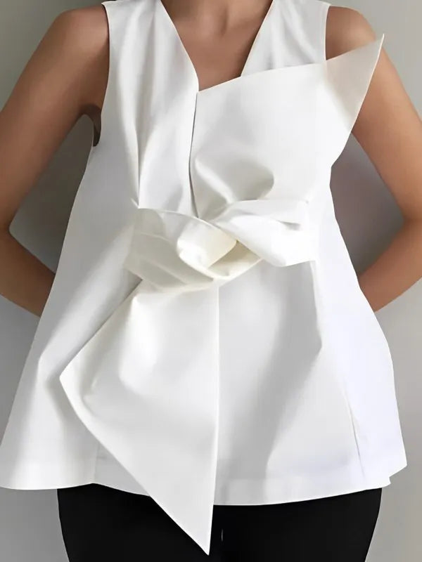 A-line Loose Knot Color V-neck Vest Top