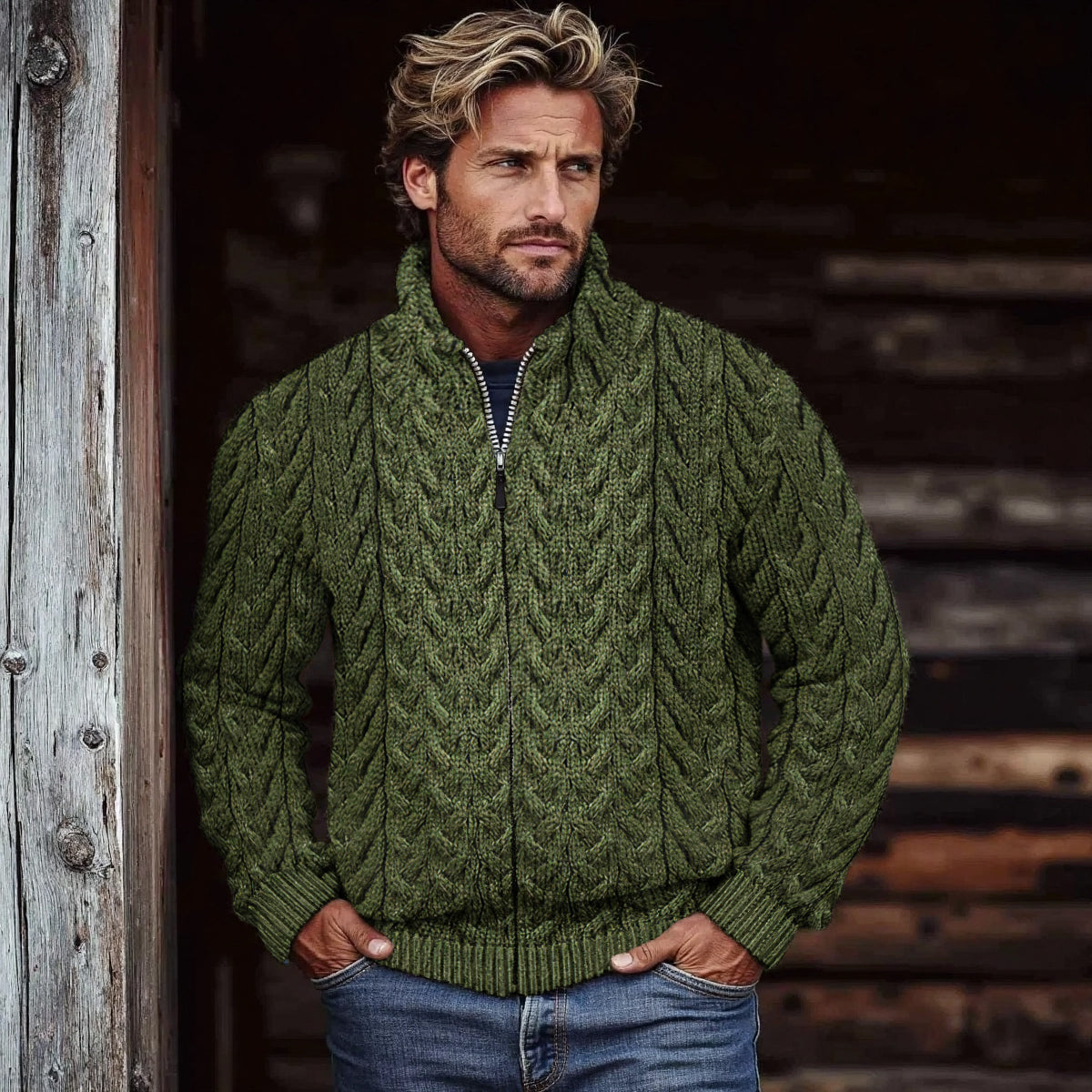 Men's Super Soft Honeycomb Zipper Aran Sweater artswardrobe