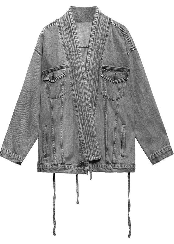 Handmade Pockets Fine Outwear Denim Light Blue Tunic Coat