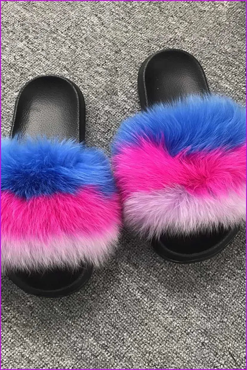 Candy Color Fox Fur Sliders Df003