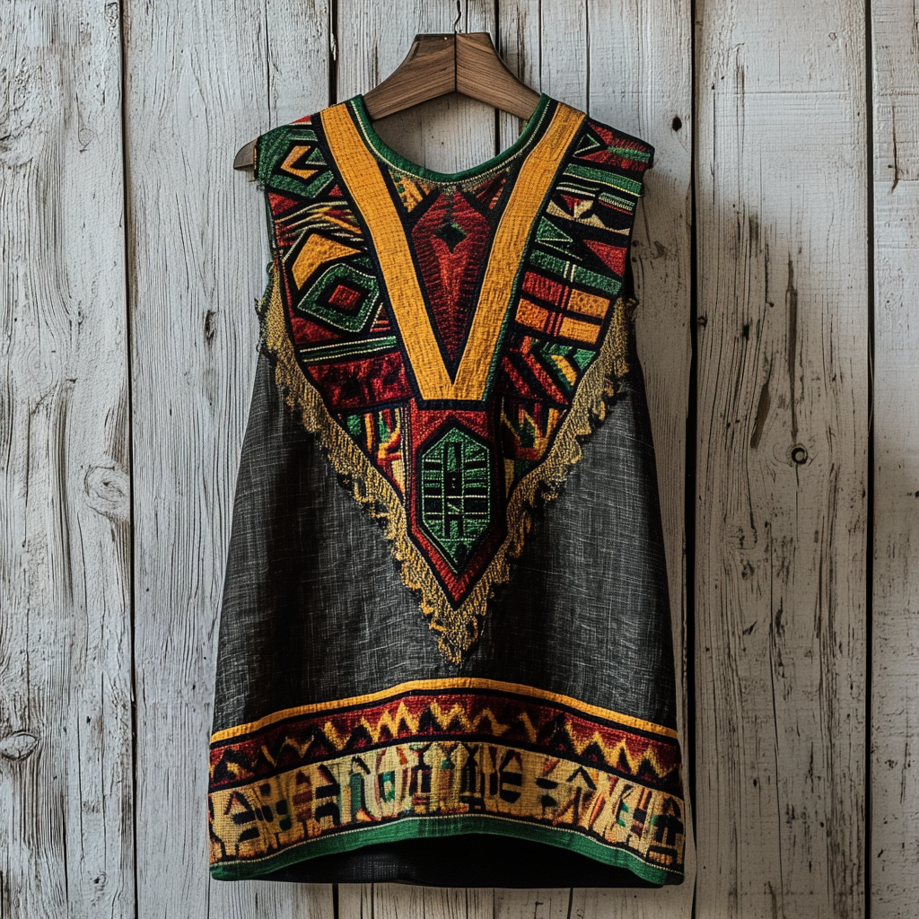 Men's African Ethnic Geometric Juneteenth Art Linen Vest elevenforest