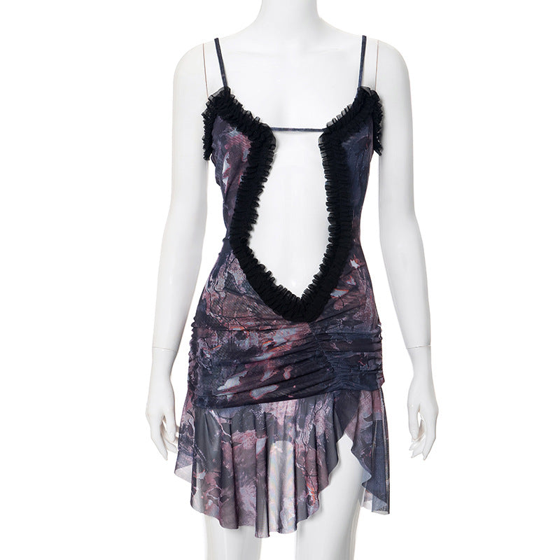 ’s Hollow Out Lace Camisole Pleated Dress – Double Layer Cutout Style