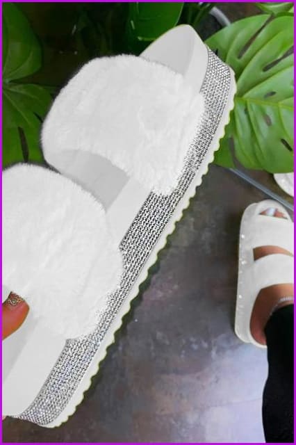 Bling Slide Sandals Plush Slippers Furry Slides F1194