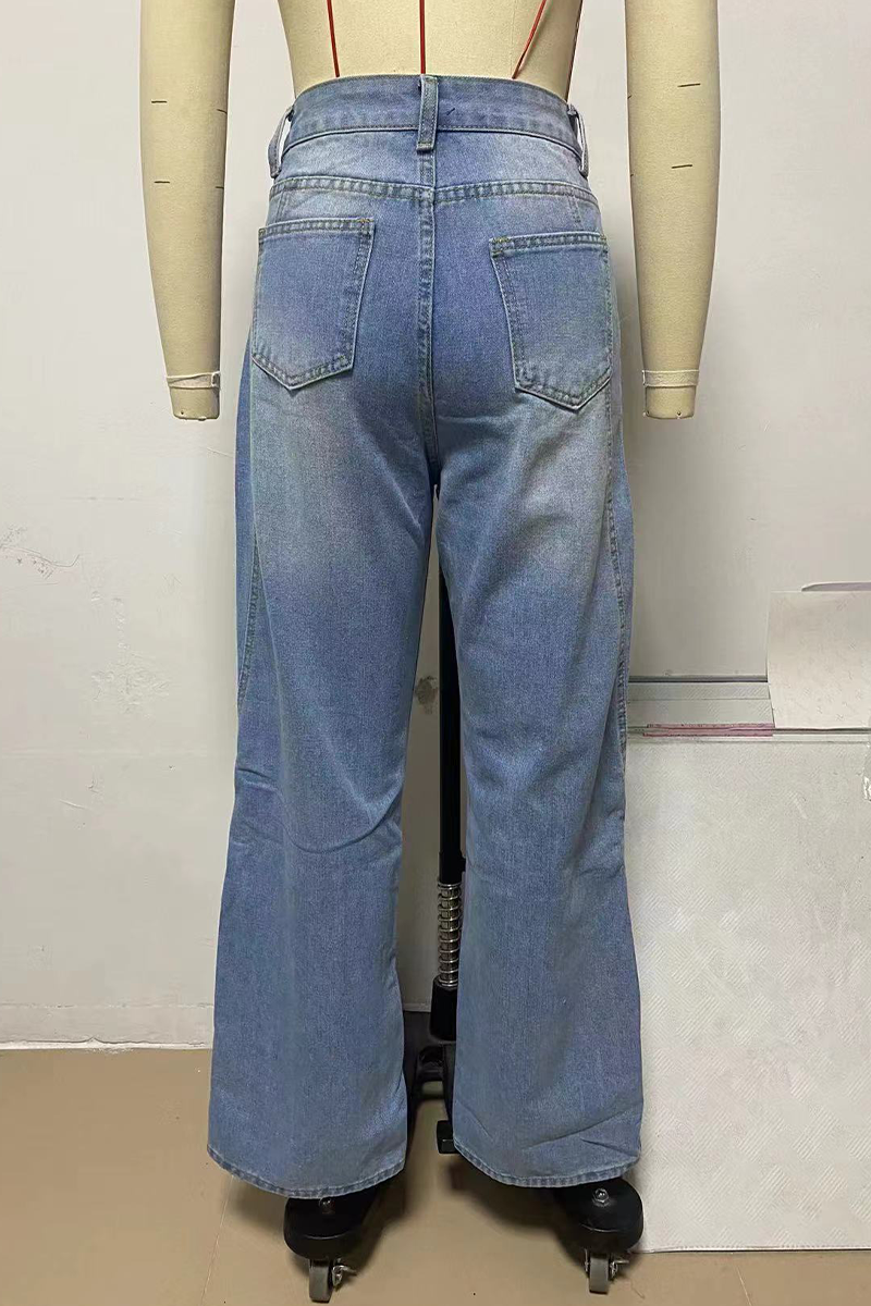 Street Buttons Patchwork Mid Waist Loose Denim Jeans