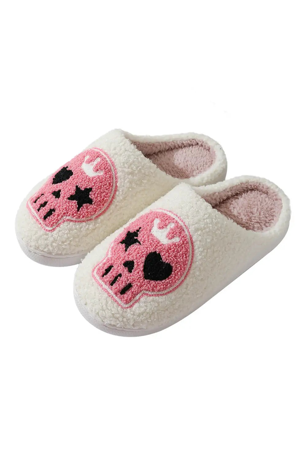 Spooky Skull White Plush Winter Home Slippers