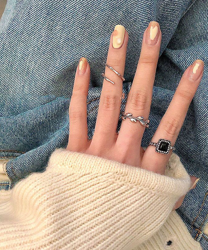Boutique Stainless Steel Agate Open Rings Three-piece Set