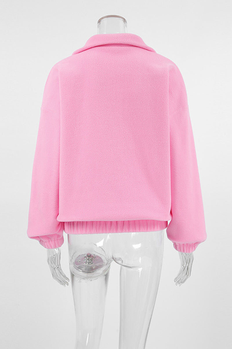 Zipper Fluffy Turndown Collar Hoodies