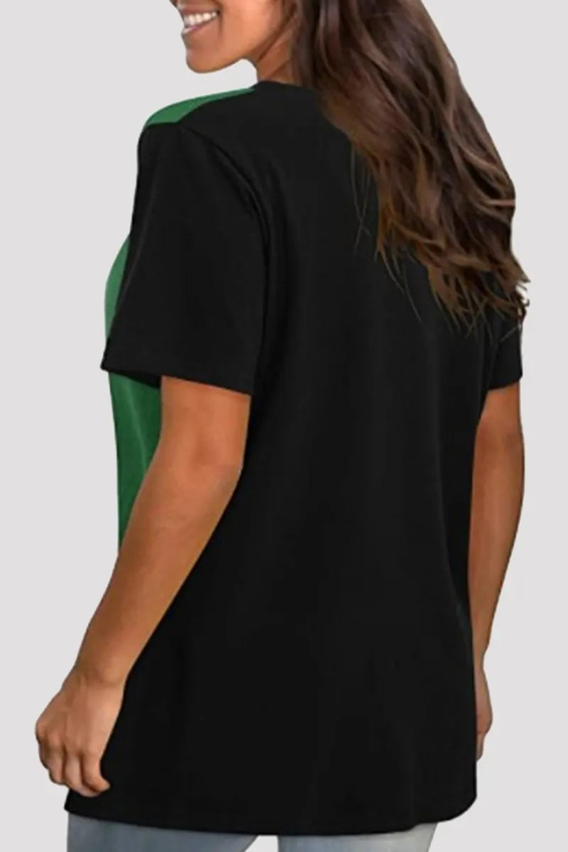 Patchwork Leopard Contrast O Neck T-shirts(4 Colors)