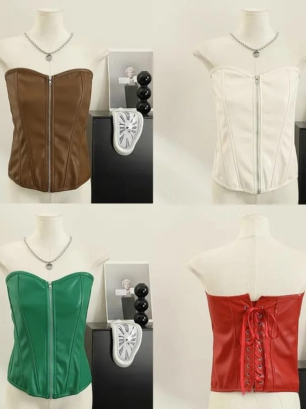 Zipper Strapless Tank Corset Top