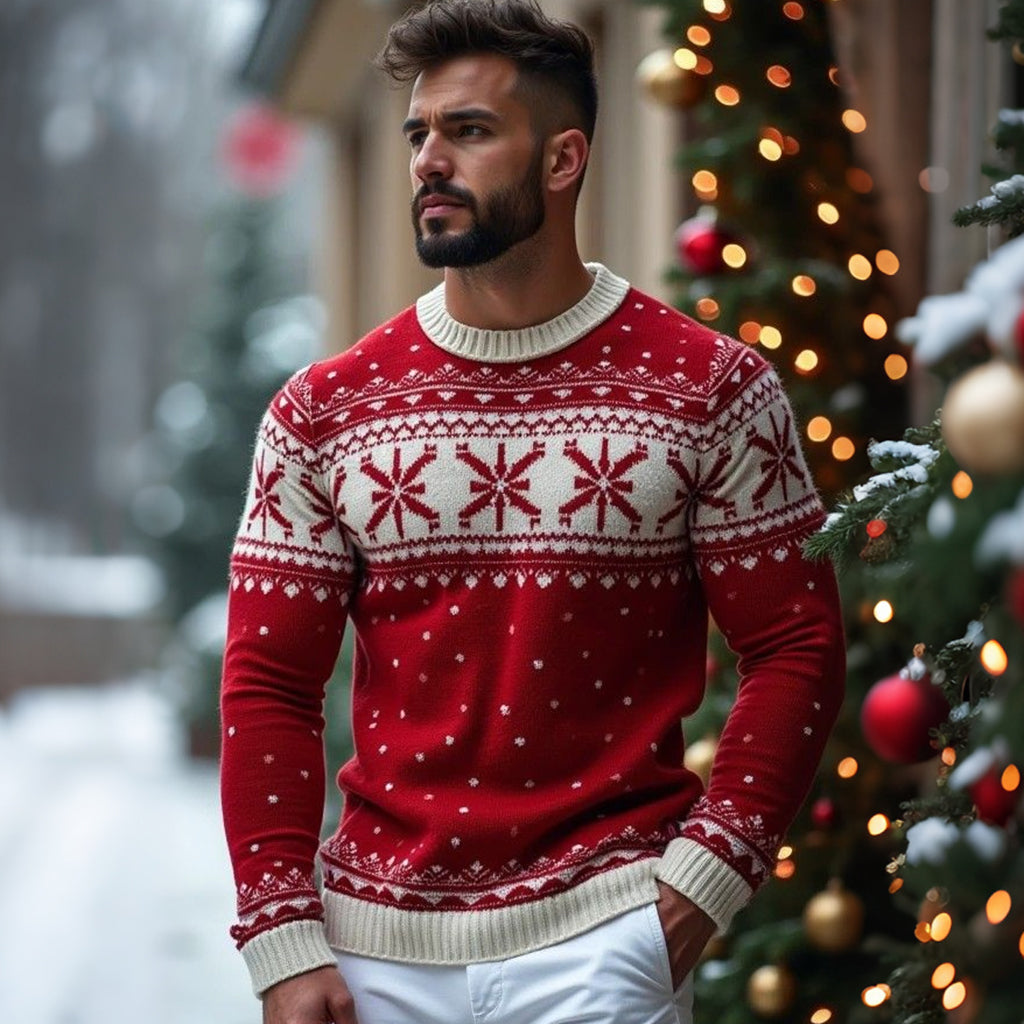 Comstylish Men's Vintage Warmth Christmas Jacquard Icelandic Art Cozy Knit Sweater