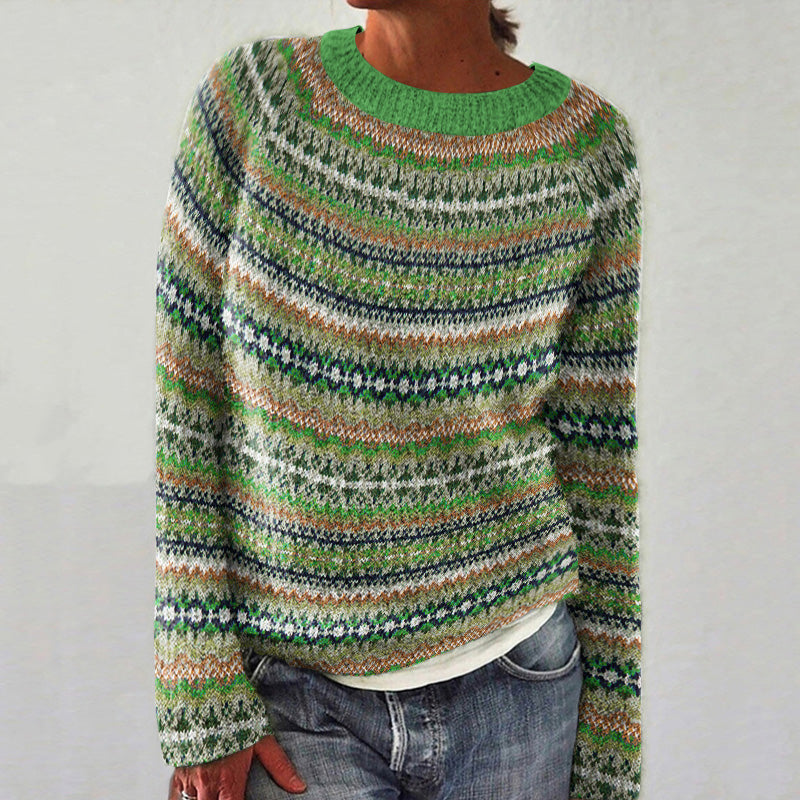 Vintage Icelandic Geometric Knit Pattern Women's Crew Neck Sweater artswardrobe