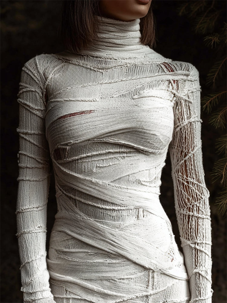 Halloween Mummy Bandages Cozy Knit Turtleneck Sweater artswardrobe