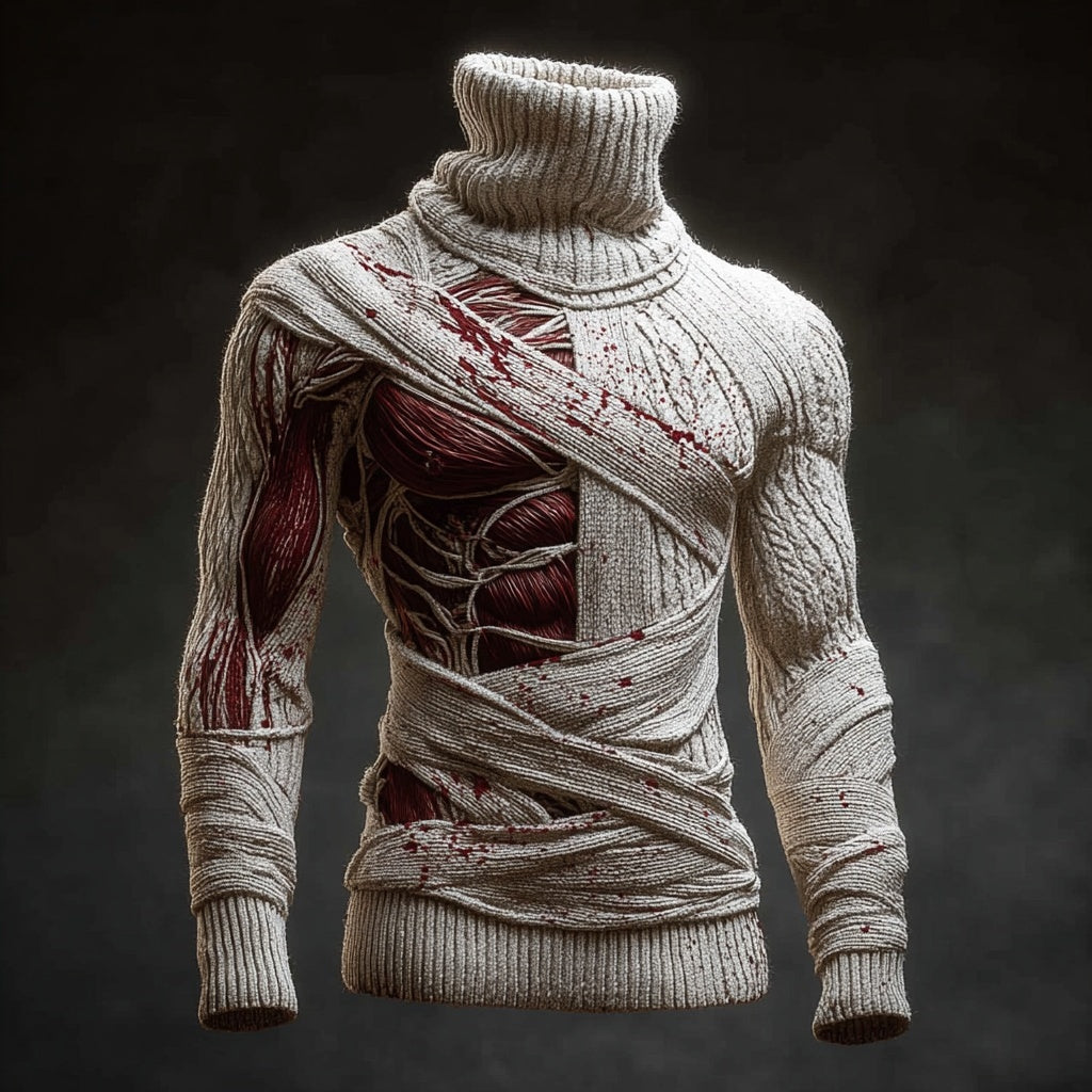 Men's Halloween Muscle Anatomy Bandage Art Turtleneck Sweater artswardrobe