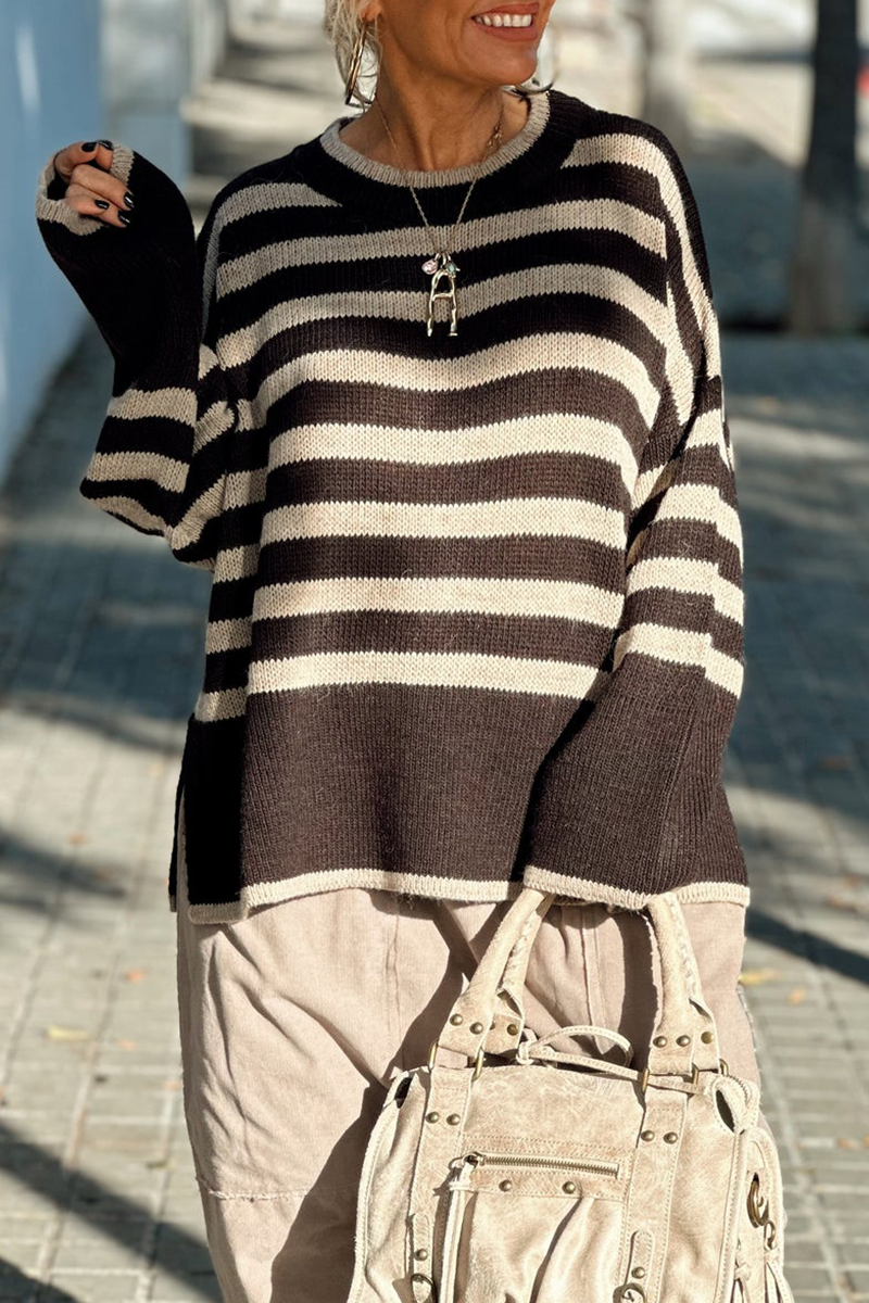Isabelle® | Casual sweater with a striped pattern and a contrasting O-neck