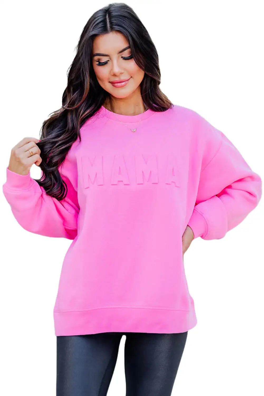 Bright Pink Mama Embossed Sweatshirt