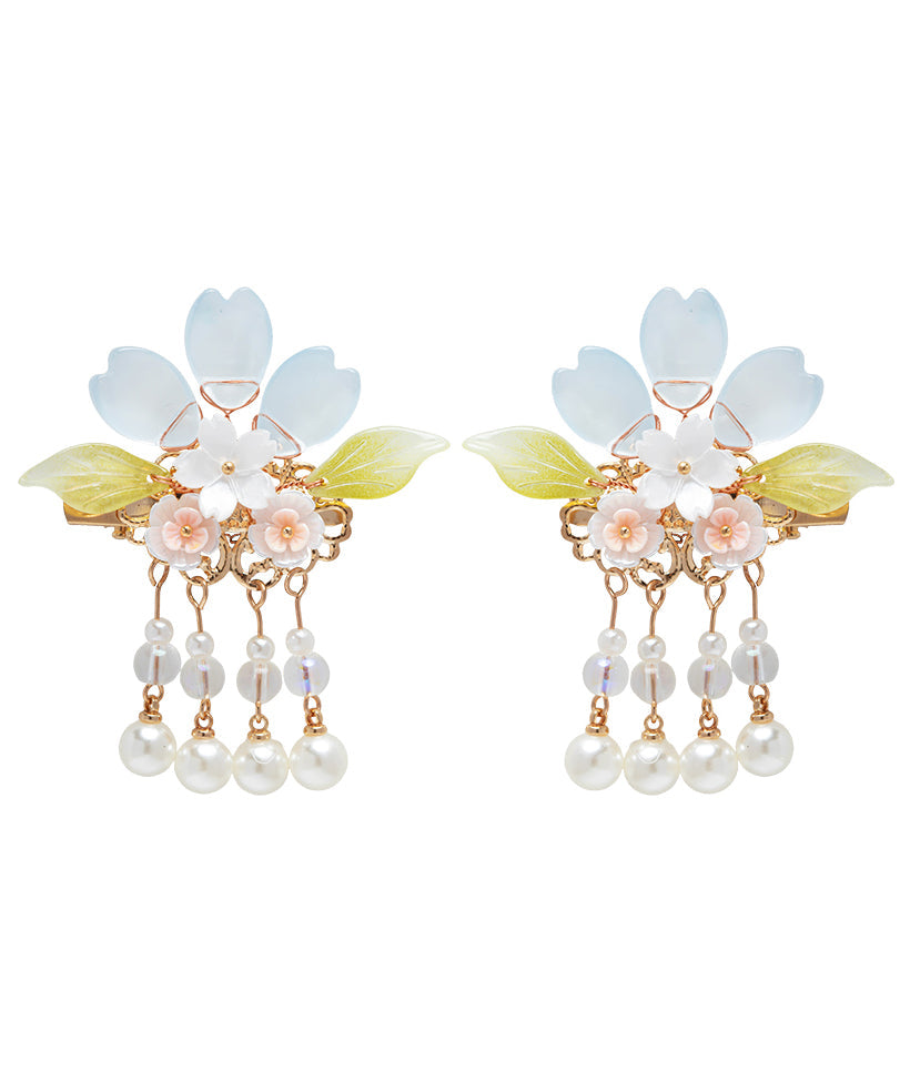 Diy Colorblock Copper Alloy Pearl Colored Glaze Tassel a Pair Hairpin