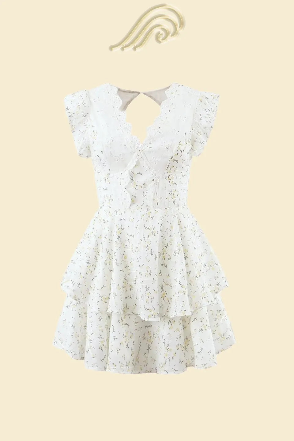 Ally Printed Trimed Lace Tiered Mini Dress