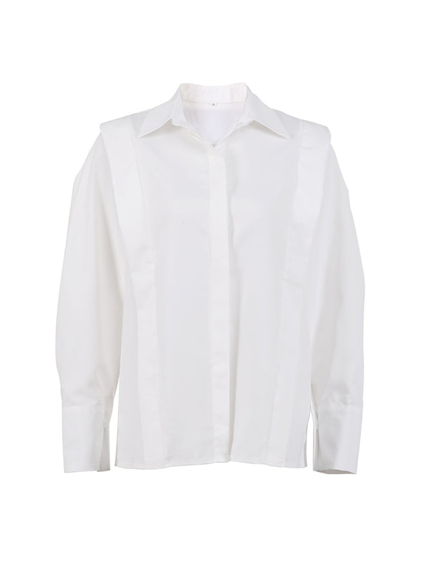 Long Sleeves Loose Buttoned Color Lapel Blouses&shirts Tops