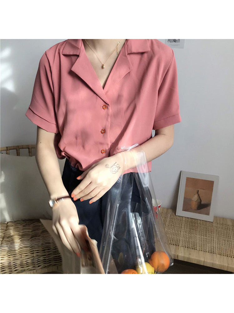 Summer Blouse Shirt for Short Sleeve V Neck Office Lady White Shirts Tops Japan Korean Style