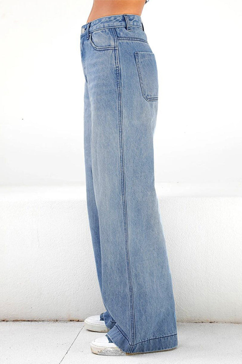 Street Patchwork Straight Denim Jeans