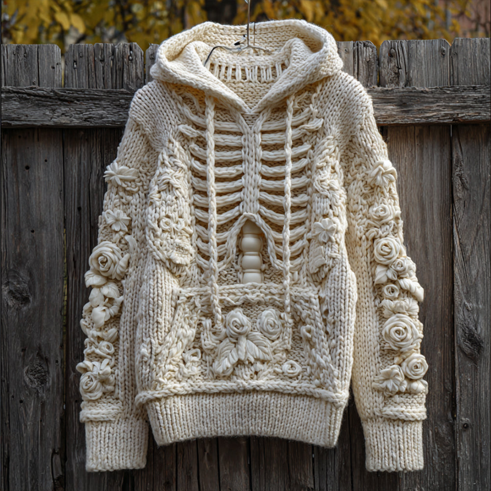 Halloween Anatomy Art White Flower Hooded Sweater artswardrobe